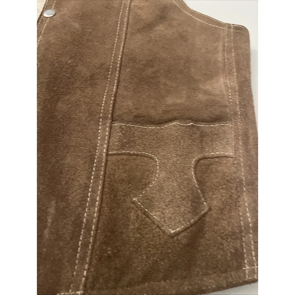 Joe's Genuine Leather Brown Suede &‎ Sherpa Lined Leather Vest Snaps Pockets